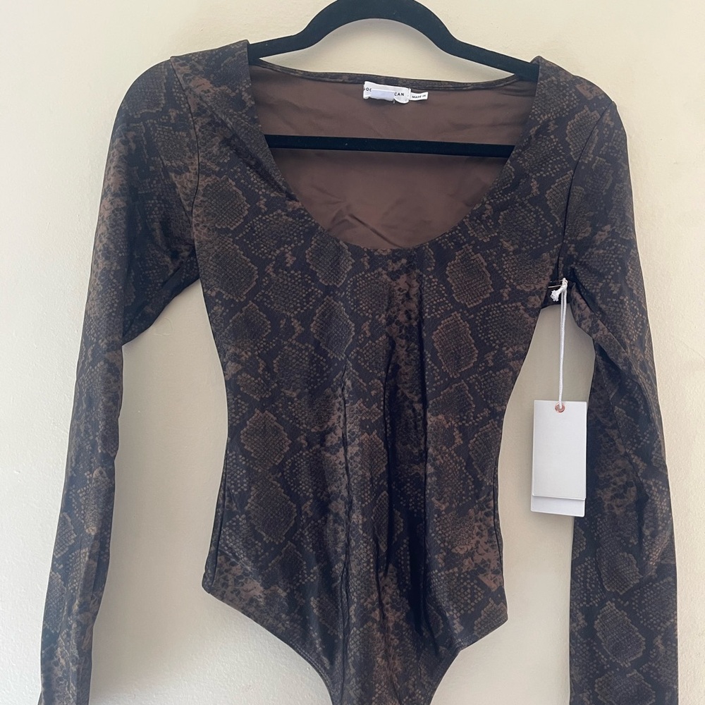Good American Snake Print Long Sleeve Bodysuit